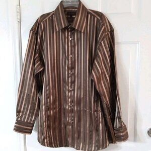 Leonardi Italy Dress Shirt Men's 2XL Brown, Black, Gold, Beautiful, Tapered